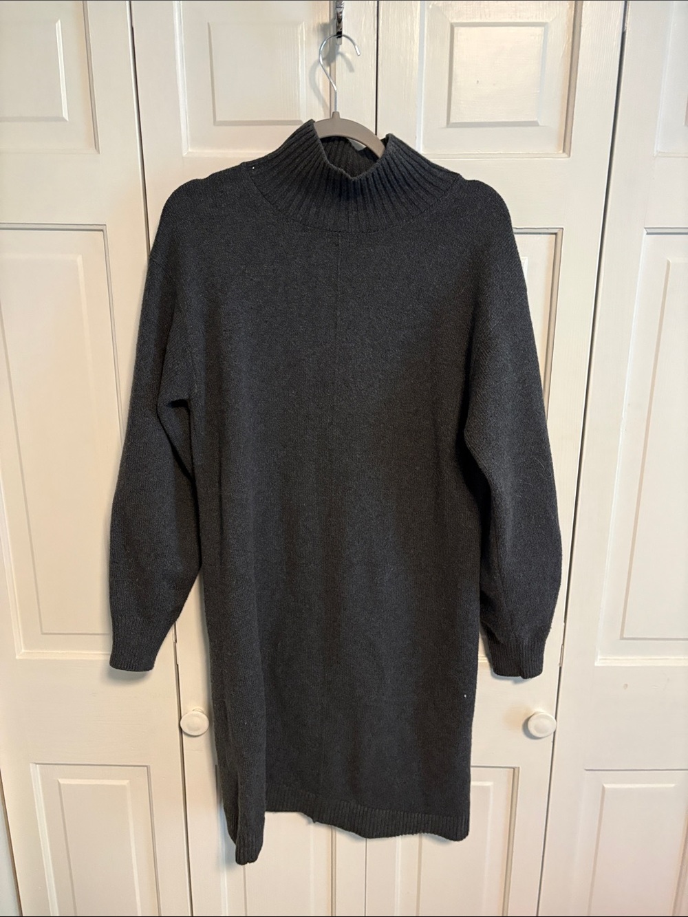 Banana Republic Ribbed Mock Neck Sweater Dress in Charcoal